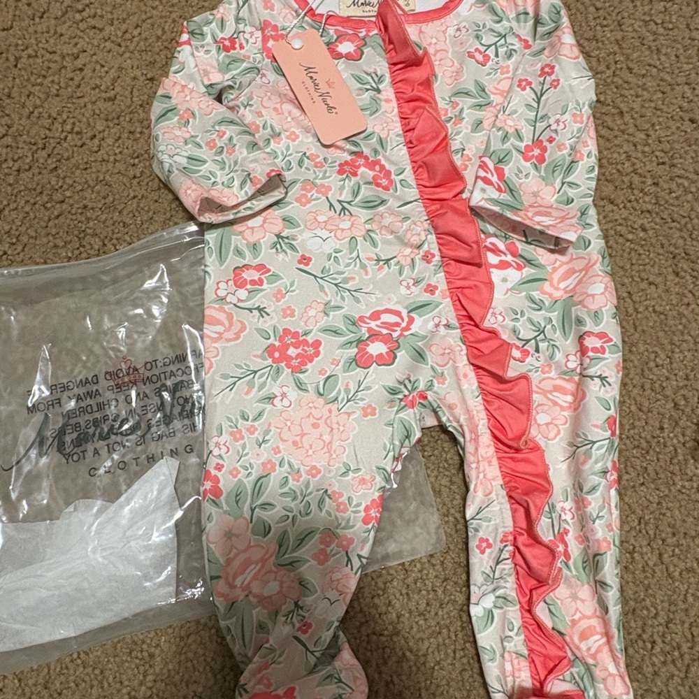 Marie Nicole Floral Pink Ruffle Baby One-Piece
